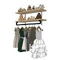 Hanging Dresses on Wardrobe Hangers with Decorative Shelf Items Above