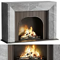 Modern Arched Marble Fireplace With Burning Flames And Decorative Trim 3d model