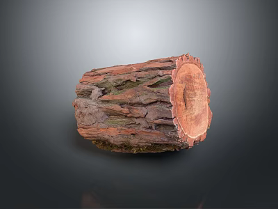 Rustic Natural Wooden Stump Featuring Rough Bark Texture And Cross Section Red Brown Green Hues 3d model