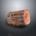 Rustic Natural Wooden Stump Featuring Rough Bark Texture And Cross Section Red Brown Green Hues