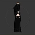 Black Long Dress With Long Sleeves Decorative Cuffs And Side Slit Design