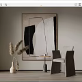 Abstract Geometric Wall Art in Modern Interior with Grey Chairs Side Table and Vase