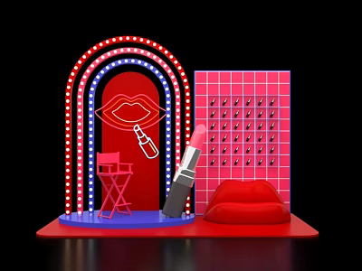 Neon Lit Lips Photo Spot With Red Brick Wall Lipstick And Director Chair 3d model