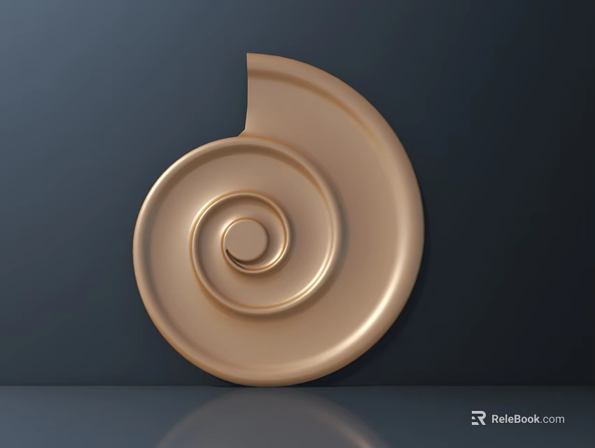 Golden Spiral Carving as Decorative Wall Art with Intricate Design on Dark Background 3d model 