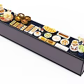 Buffet Dining Table Topped With Assorted Cheeses Fruits Pastries Meats And Vegetables 3d model