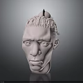 Character Head 3D Model with Braided Hair and Horn Like Decoration in Soft Pink Tone