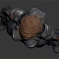 3D Female Character Model in Dark Combat Suit with Orange Accents Standing Pose
