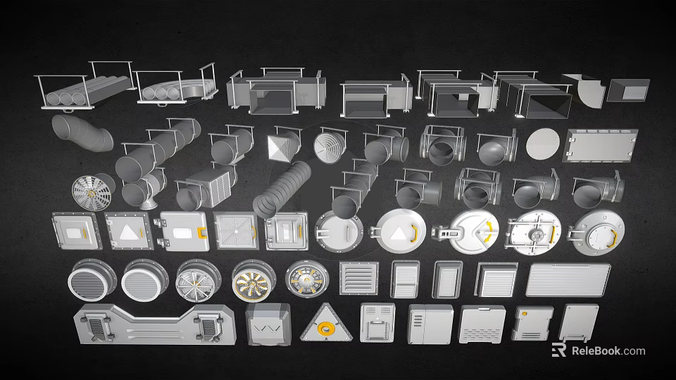 Different Types Of Pipe Fittings And Components Including Joints Valves And Flanges 3d model 
