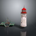 Two Decorative Lighthouse Model Furniture Pieces With Red Top White Body And Green Base