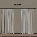 Elegant Beige And White Pollform Curtains With Black Rod On Beige Wall And Wooden Floor