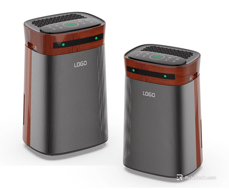 Two Modern Air Purifiers With Wooden Accents And Digital Control Panel 3d model 