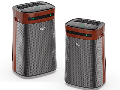 Two Modern Air Purifiers With Wooden Accents And Digital Control Panel 3d model