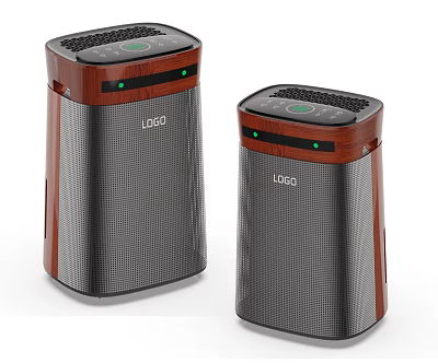 Two Modern Air Purifiers With Wooden Accents And Digital Control Panel 3d model