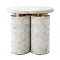 Light Colored Round Coffee Table With Textured Stone Top And Cylindrical Supports 3d model
