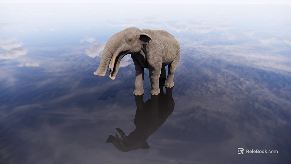 Majestic Reptile Crocodile Standing Under Sky With Calm Water Reflection Scene 3d model 