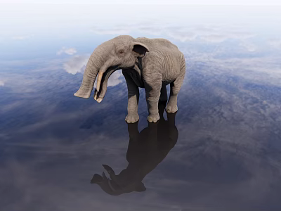 Majestic Reptile Crocodile Standing Under Sky With Calm Water Reflection Scene 3d model