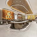Modern Luxury Jewelry Store Interior With Circular Display Counters And Gold Decor