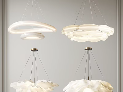 Modern Pendant Lights with Circular and Petal Shaped White Shades and Metal Hangers for Interior Decor 3d model