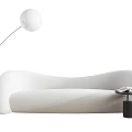 Modern White Sectional Sofa With Curved Design And Floor Lamp Side Table 3d model