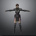 Female Character In Black And Purple Armor Standing With Arms Outstretched