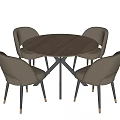 Modern Round Dining Table Set With Four Light Brown Chairs And Black Legs 3d model
