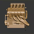 Golden Mechanical Model With Intricate Structure Wheels And Metallic Pipes 3d model