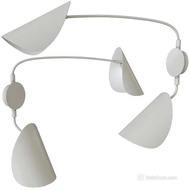 Modern Wall Lamp With White Geometric Shade And Curved Metal Bracket Design 3d model 