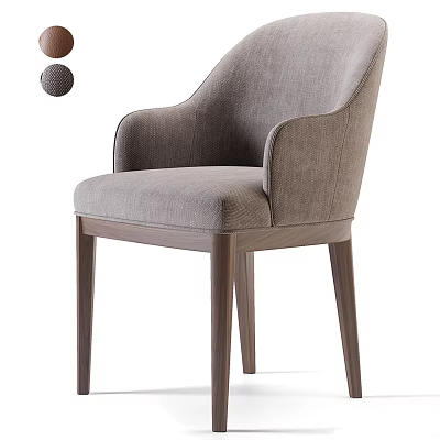 Gray Fabric Accent Chair With Armrest And Wooden Legs Modern Design 3d model