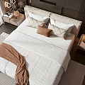 Modern Double Bed With Headboard Dark Wall White Bedspread Brown Blanket Pillows And Bedside Tables