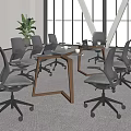 Modern Conference Table With Glass Top Wooden Legs And Black Office Chairs Near Large Windows