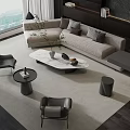 Stylish Modern Sofa Coffee Table Set With Light Gray Cushions And Marble Top 3d model