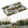 Modern Landscape Seat Surrounded by Greenery and Gray White Striped Paving
