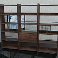 Modern Wooden Walnut Storage Shelf Unit With Multiple Shelves Cabinet Doors And Grid Design