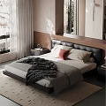 Modern Bedroom Interior Design With Black Headboard Bed White Curtains And Gray Blanket