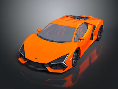 Orange Sports Car With Sleek Design Scissor Doors And Black Wheels Reflective Surface 3d model