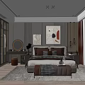 Modern Bedroom Interior With Large Bed Artwork Dressing Table And Window Seat 3d model