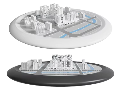 Commercial City Model Display Equipment With Circular White Black Bases And Architectural Structures 3d model