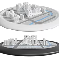Commercial City Model Display Equipment With Circular White Black Bases And Architectural Structures