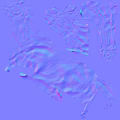 Four Deer Statues with Antlers Standing on Checkered Floor and Blue Sky Background