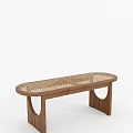 Modern Wooden Bench With Woven Texture Oval Seat And Curved Legs Design
