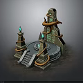 Ancient Mystical Altar Structure With Orange Snakes Green Gemstone Pillars Circular Platform And Stone Steps 3d model
