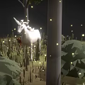 Magical Unicorn Game and Movie Character in Grassland with Glowing Lights and Trees