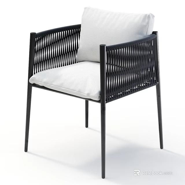 Modern Woven Leisure Chair With Black Metal Frame And White Cushion For Contemporary Living Space 3d model 