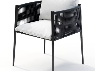 Modern Woven Leisure Chair With Black Metal Frame And White Cushion For Contemporary Living Space 3d model