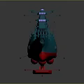 Detailed Teal And Red Model Battleship With Upper Superstructure And Deck Details