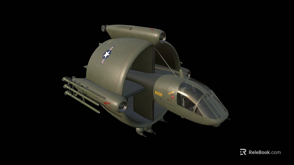 Green Military Helicopter With US Air Force Star Insignia And Missiles 3d model 