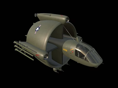 Green Military Helicopter With US Air Force Star Insignia And Missiles 3d model