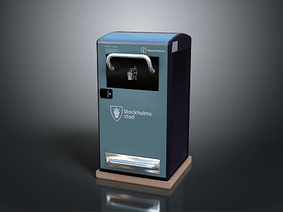 Blue And Black Upright Public Device With Display Panel And Base Tray Design 3d model