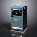 Blue And Black Upright Public Device With Display Panel And Base Tray Design 3d model