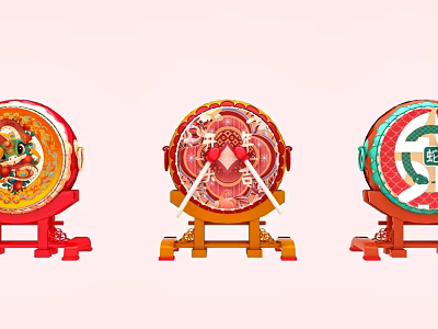 Drum New Year Drum Meichen Drum Device Year of the Snake Meichen Spring Festival Meichen Challenge Device Interactive Device Interactive Meichen Photo Card Shop Activity Meichen Shopping Mall 3d model